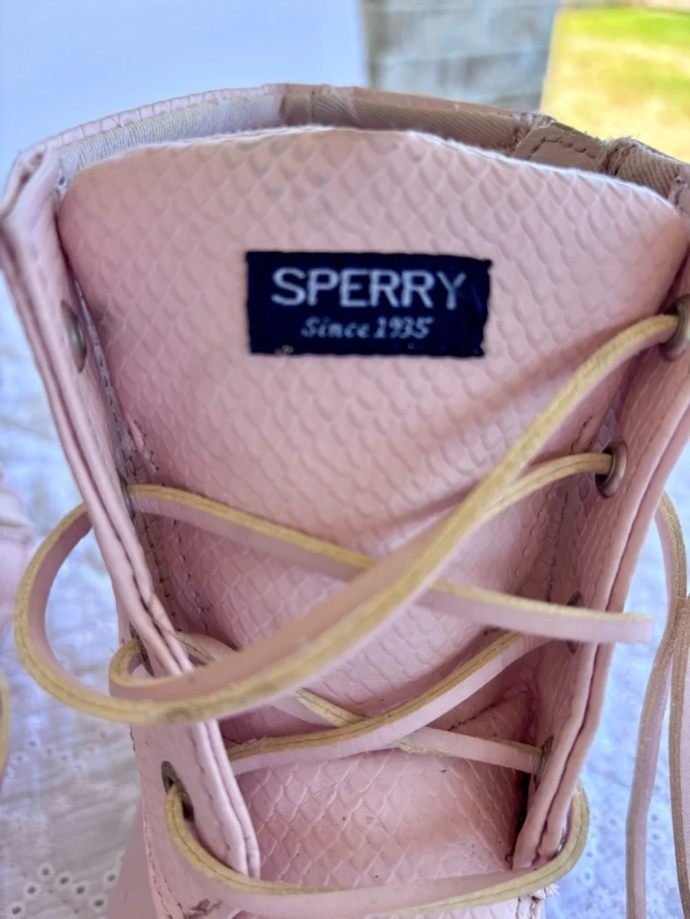 Sperry Duck Boots Girls Size 3 Pink Khaki Waterproof Lace Up Rain Boots